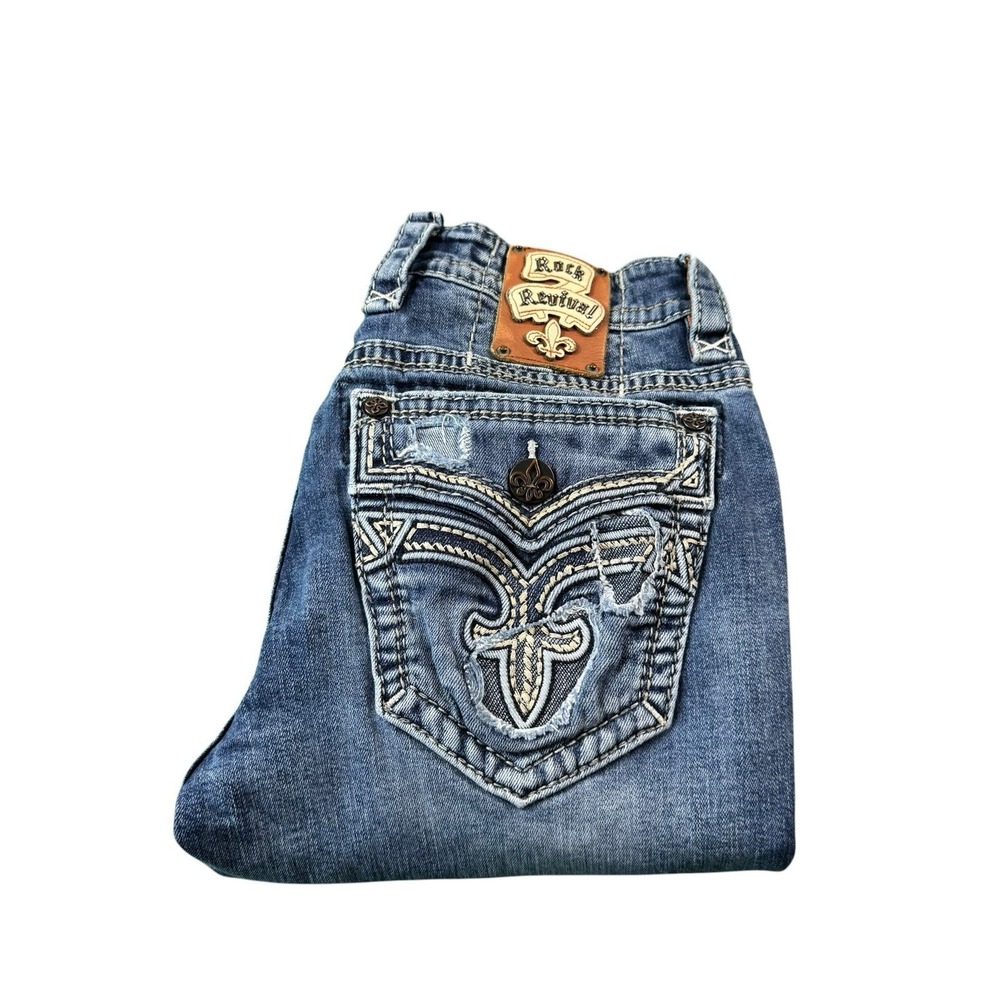 Rock Revival. Los Angeles Straight Heavily Embroidered Men's Jeans Size 32x28